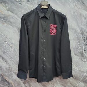 Loewe Black Men's Button-Up Shirt with Pink Logo